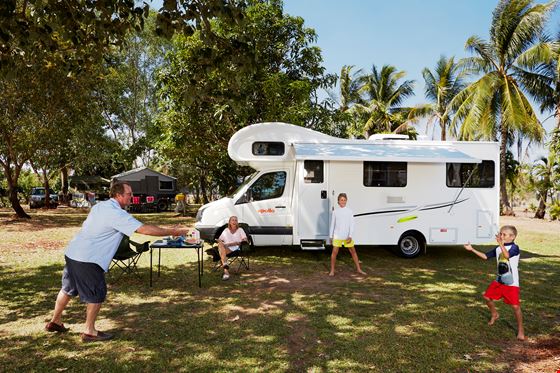 Father and Son Playing Frisbee - Motorhome Rental Canberra - Campervan Rental Shop