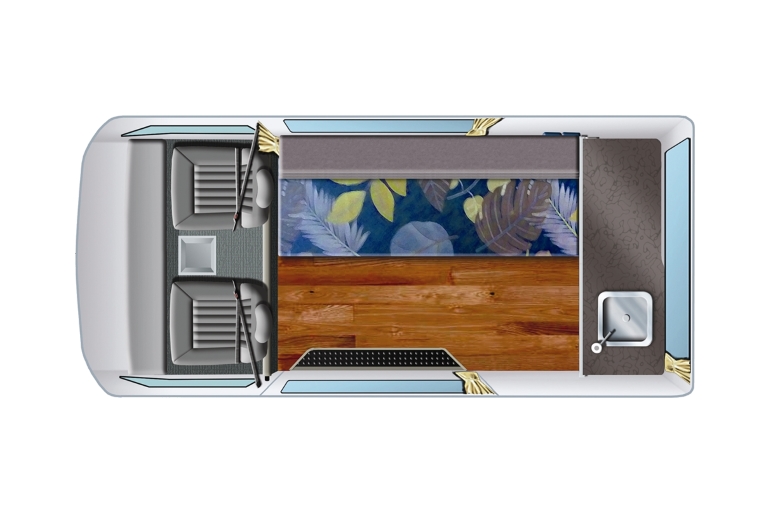 Hippie Drift Floor Lay Out - Camper Hire Newcastle - Campervan Rental Shop